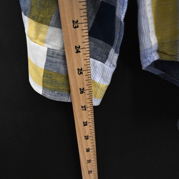 J McLaughlin Mens Plaid Collared Shirt Size XL Linen Blue Yellow Button Down - Picture 5 of 12
